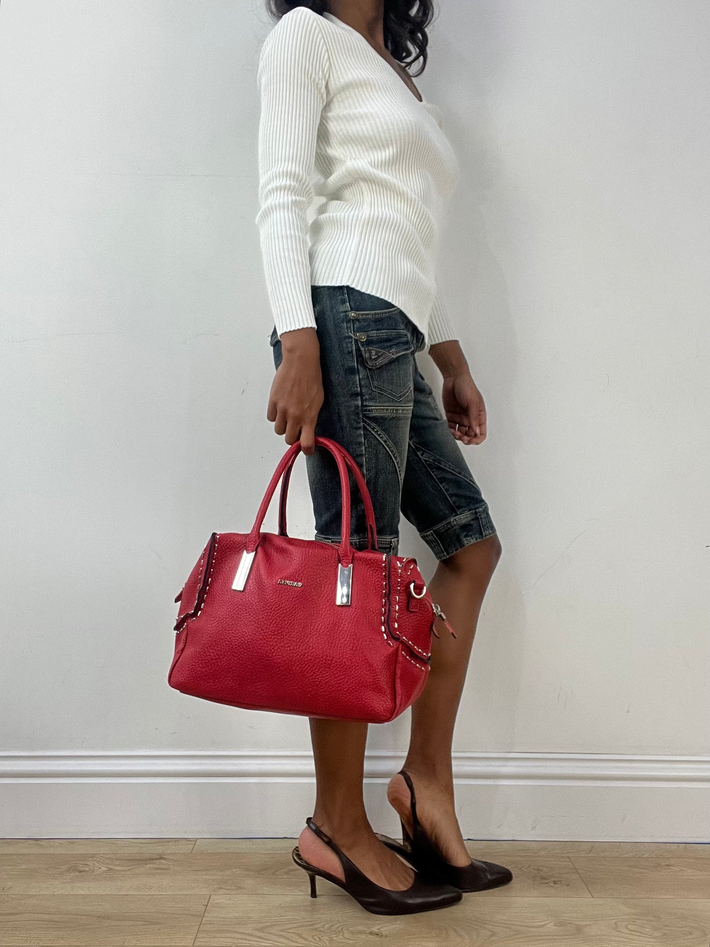 BEST PICKS | red faux leather shoulder bag with silver hardware details