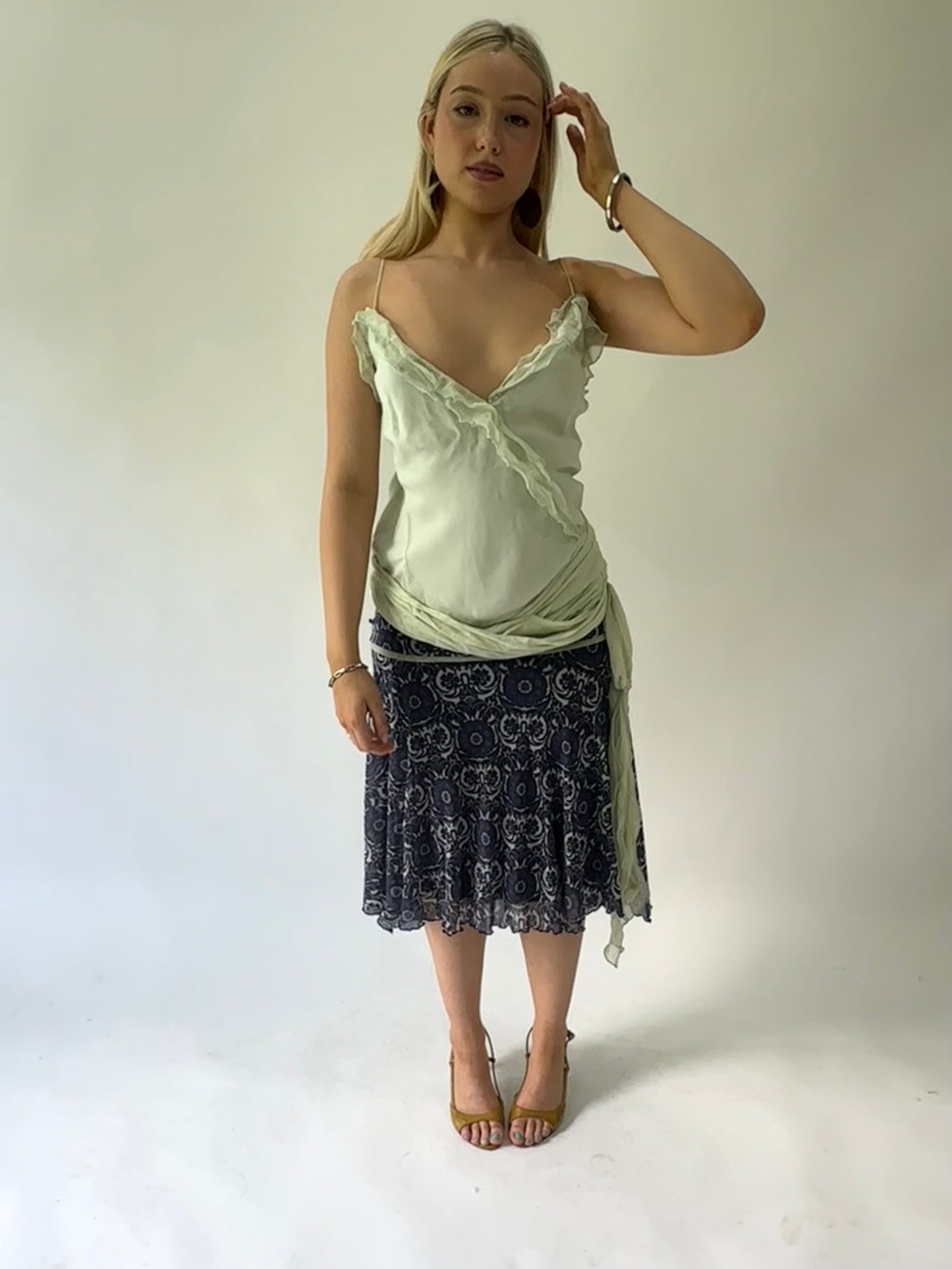 sailor drop | small/medium blue kookai mesh overlay midi skirt