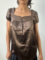 romantic grunge edit | small brown satin style short sleeve top