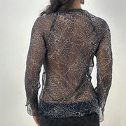 💻‼️ extra small black and grey sheer long sleeve patterned top