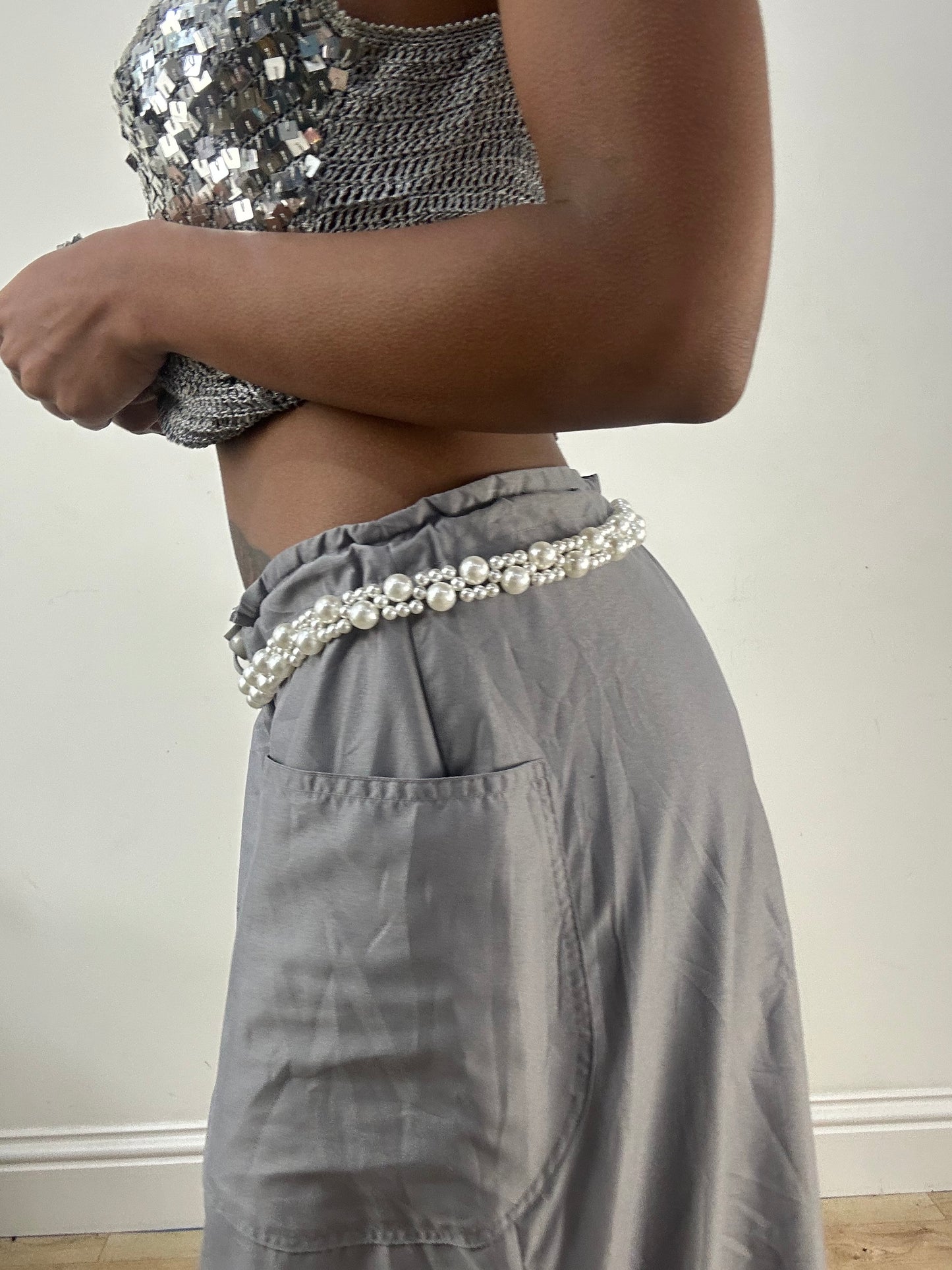 BEST PICKS | white pearl braided belt with mixed sized pearls