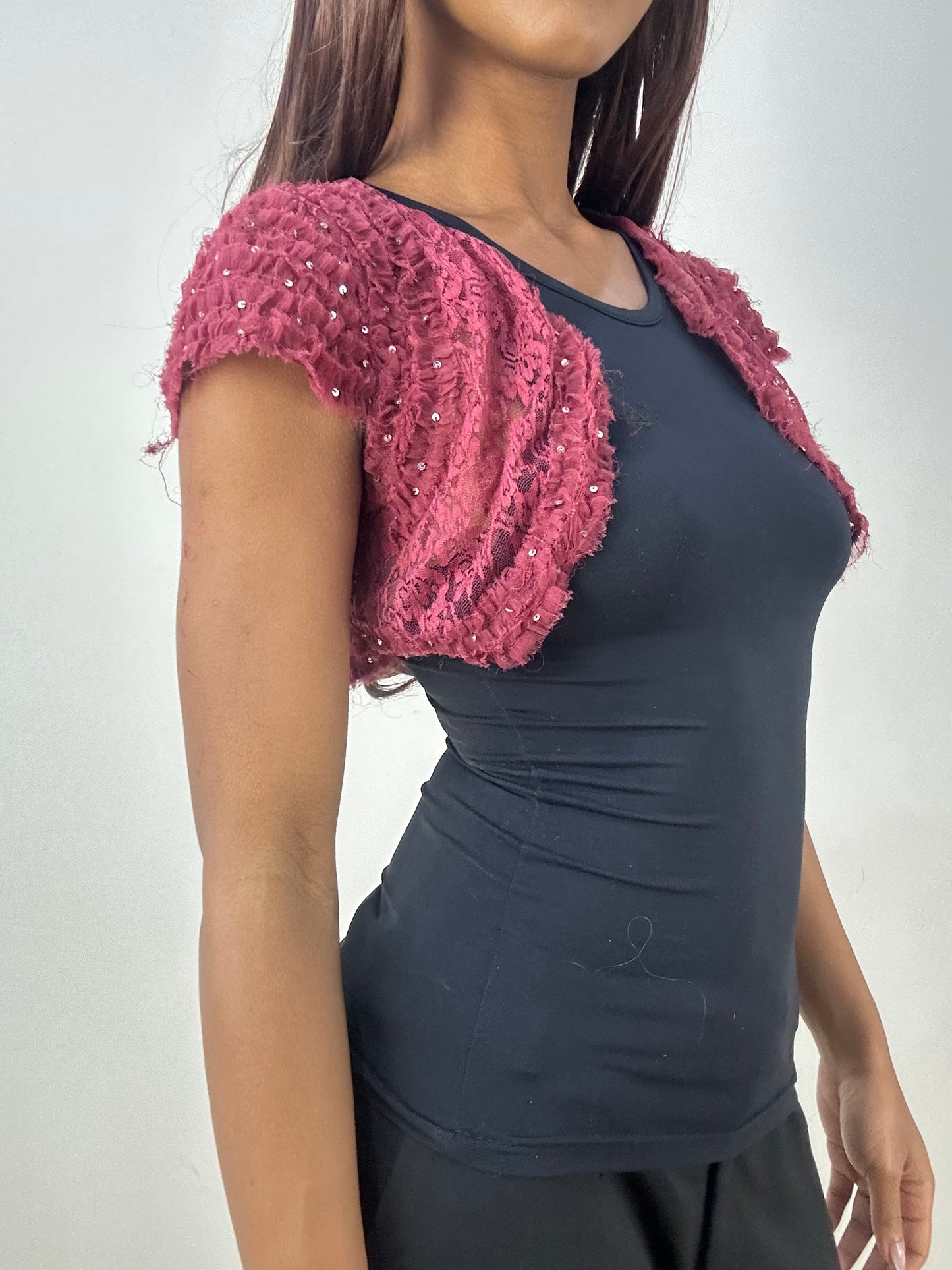 vintage edit thirty-three | small pink lace bolero with ruffle details