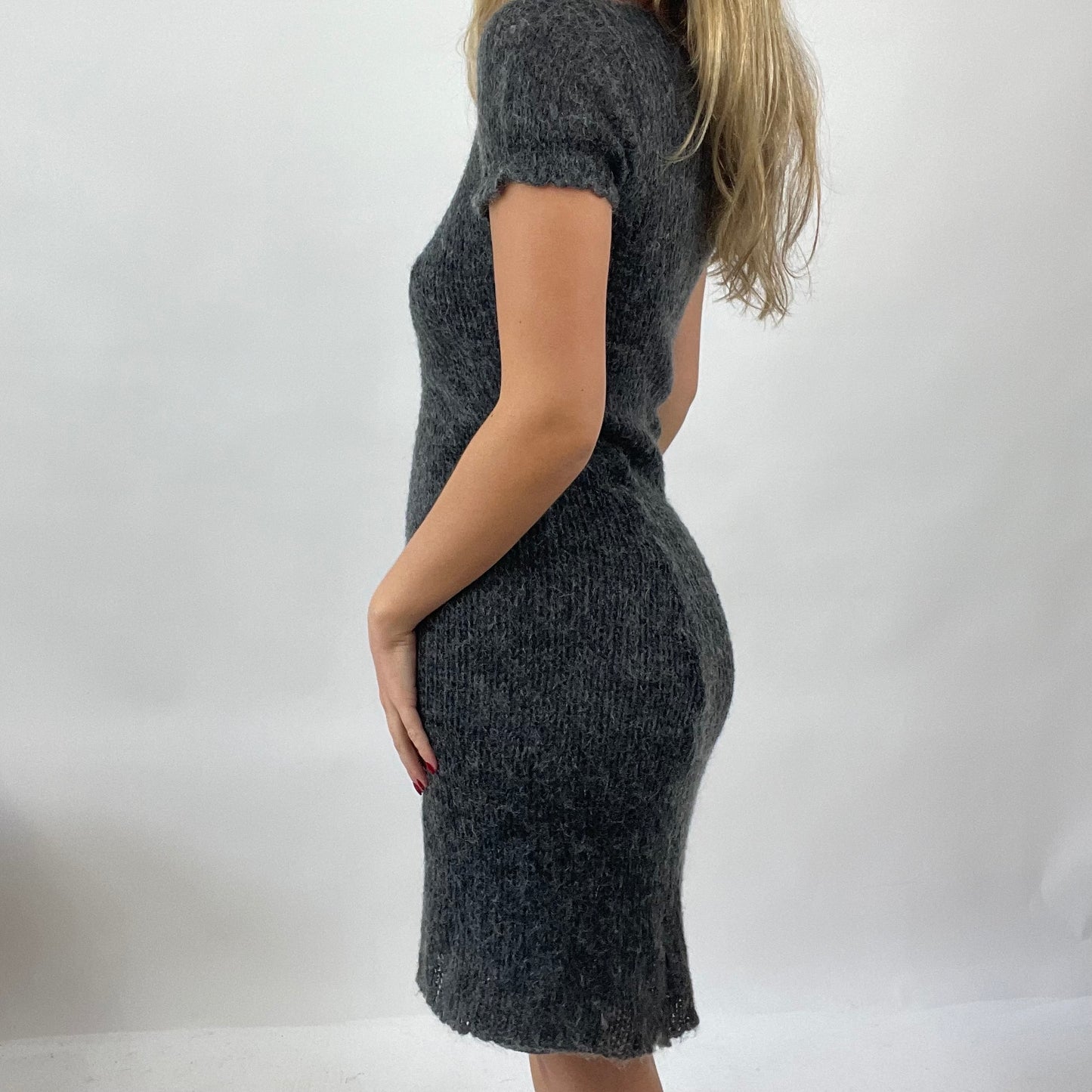 90s MINIMALISM DROP | small grey knit short sleeve dress