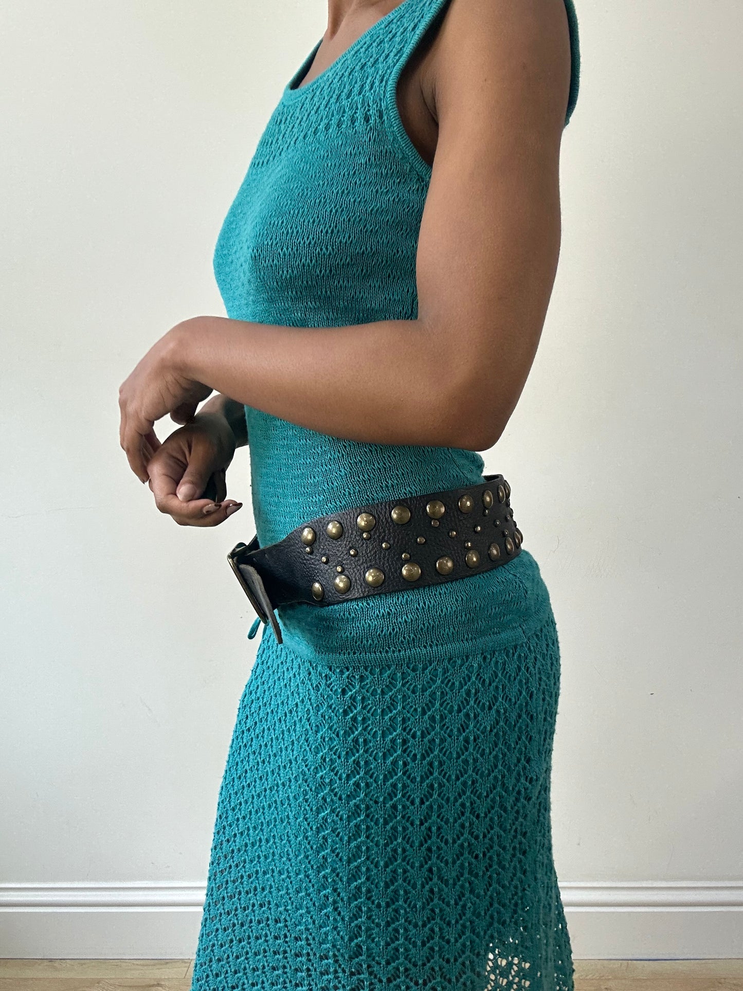 vintage edit thirty-one | one size brown and gold studded belt