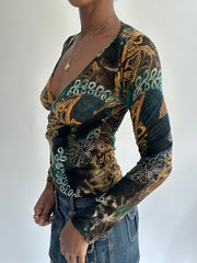 summermaxxing drop | extra small blue patterned long sleeve top