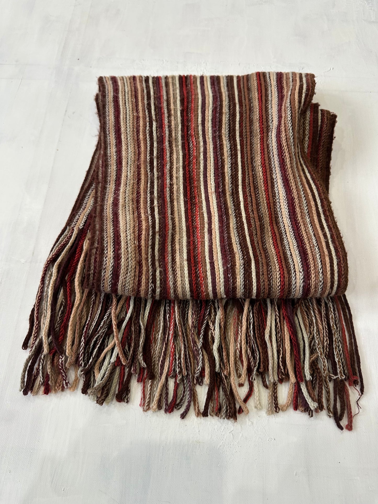 winter edit | brown and burgundy striped knit tassel scarf