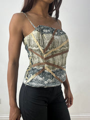 💻‼️ green and brown corset style top with zip and lace detailing