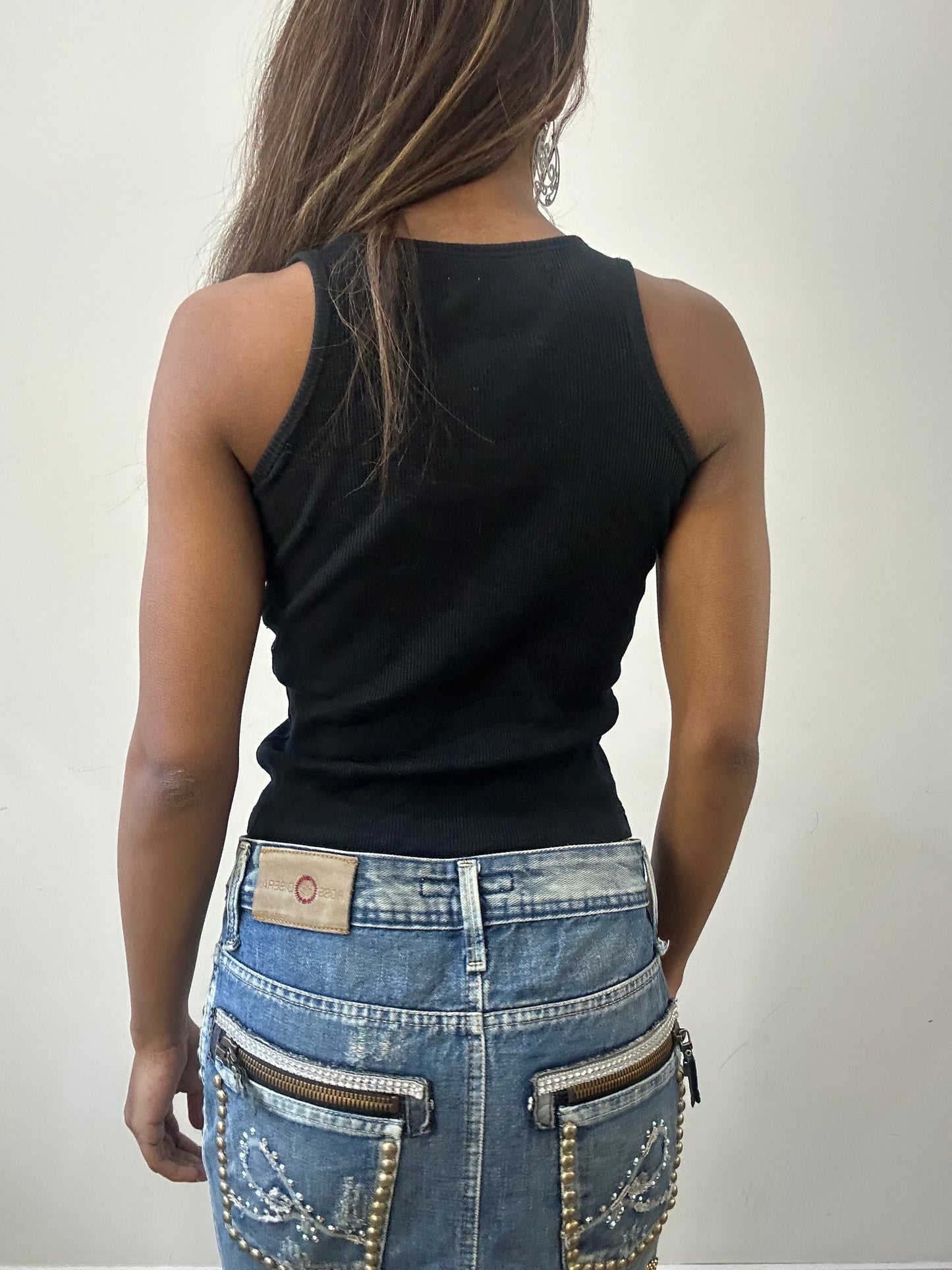 2016 edit | small black tank top with rhinestone neckline