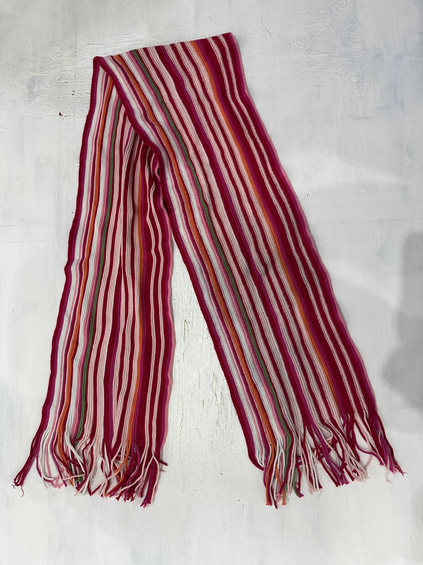 vintage edit thirty-five | red and pink striped tassel scarf