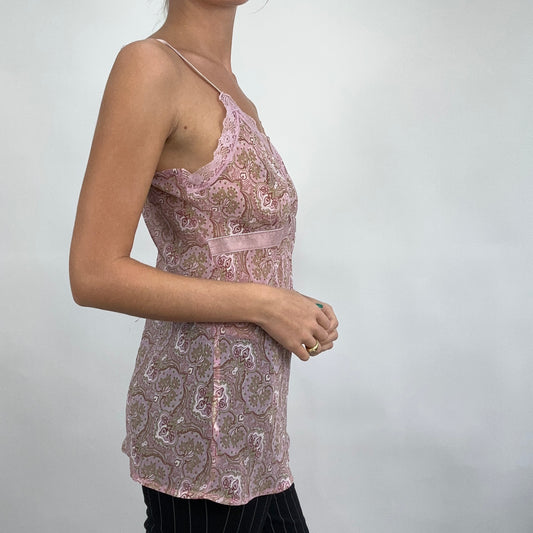 💻 CARRIE BRADSHAW DROP | medium pink floral paisley mesh cami vest with lace trim