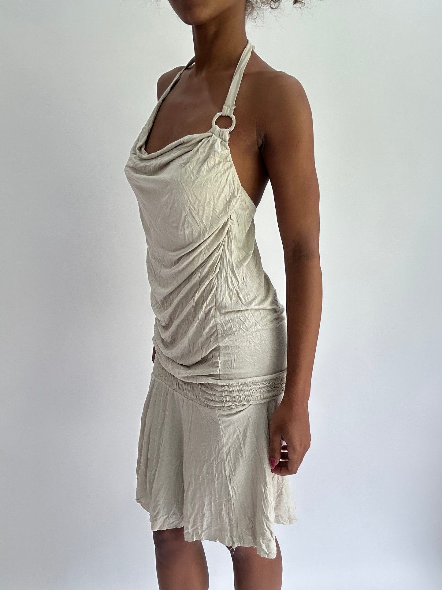 olivia rodrigo drop | small/medium beige draped midi dress