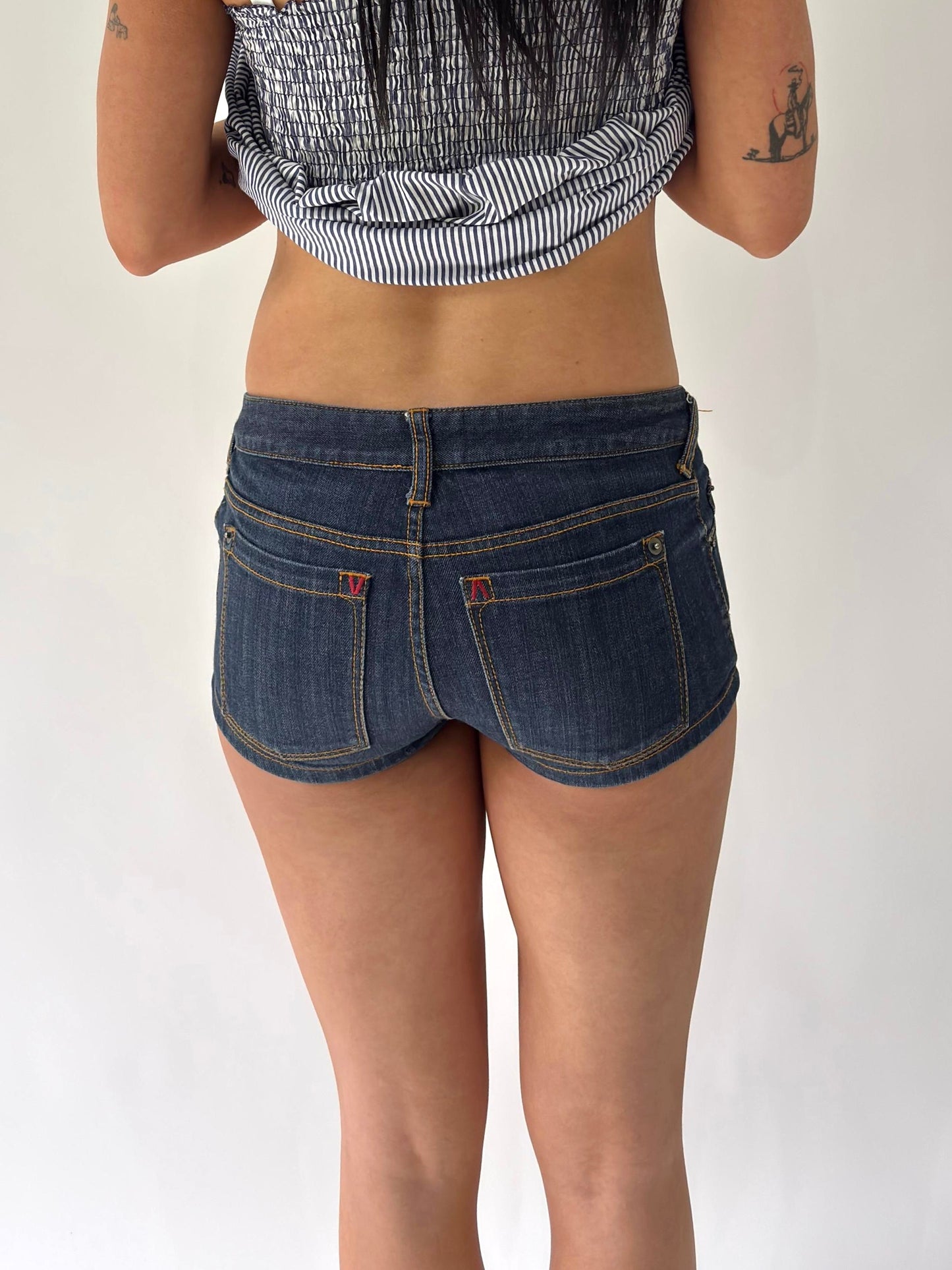 sailor drop | extra small blue denim micro shorts