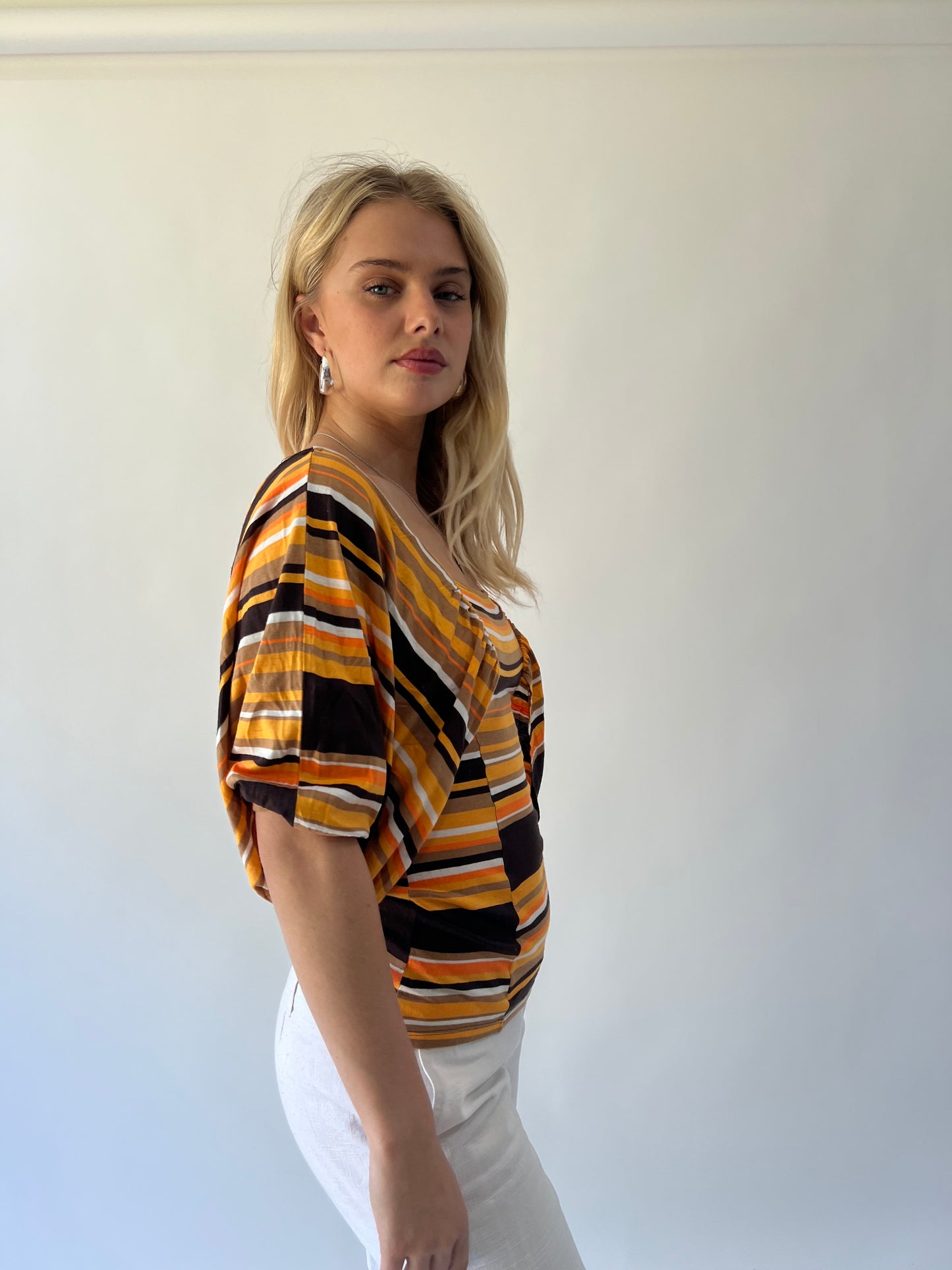 back to school drop | small orange old label zara top with flowy sleeves