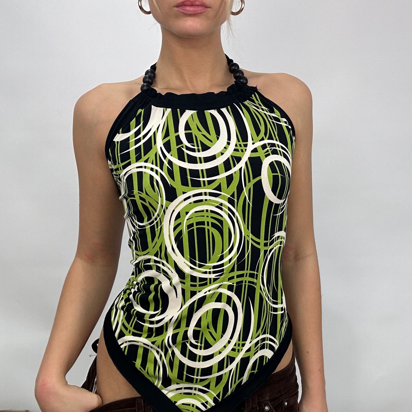💚 💻 SUMMER ‘IT GIRL’ DROP | small black and green patterned backless halterneck top