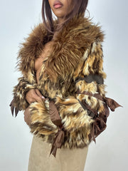 vintage edit thirty-three | small brown mixed fur jacket with statement collar