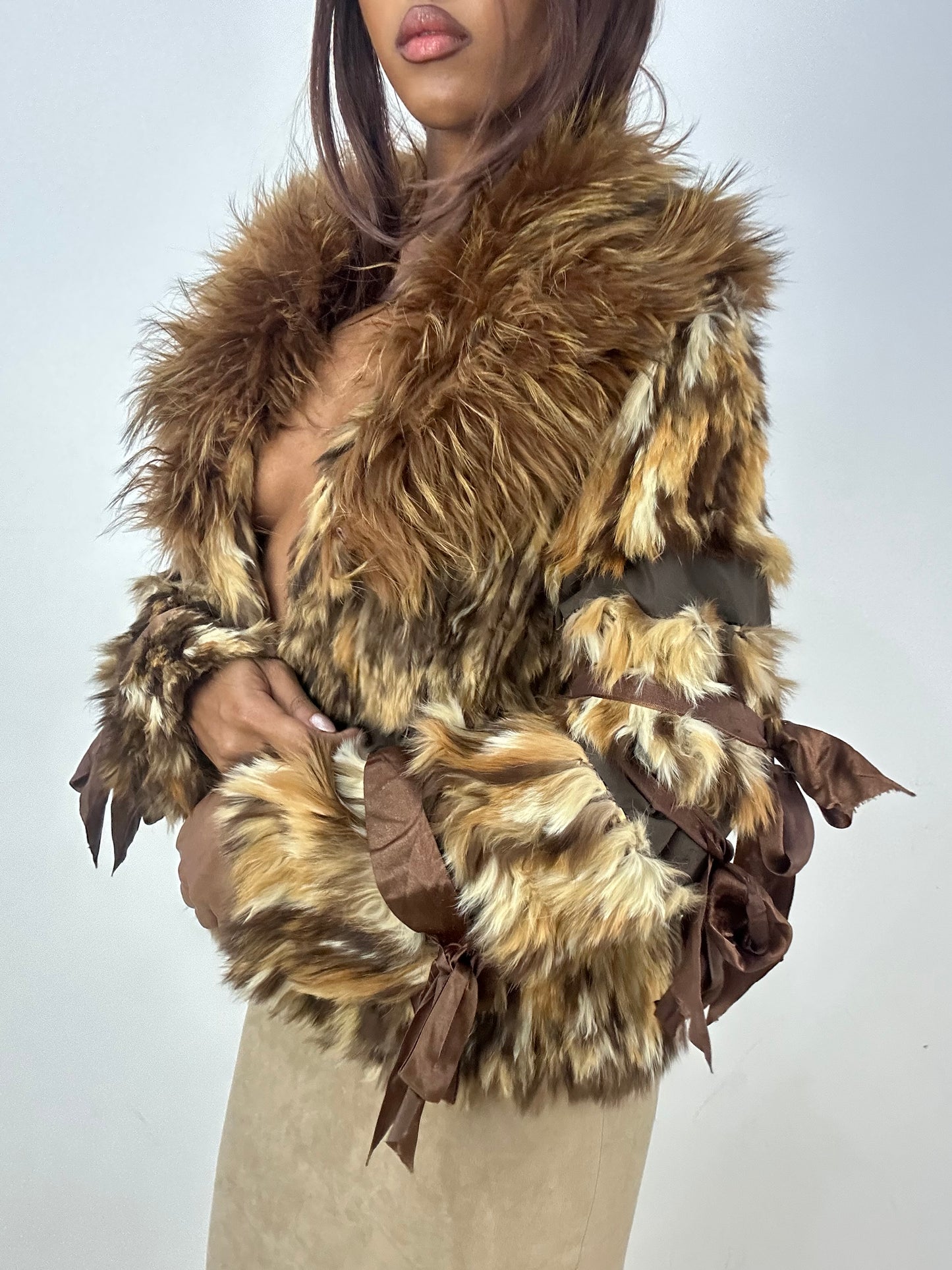 vintage edit thirty-three | small brown mixed fur jacket with statement collar