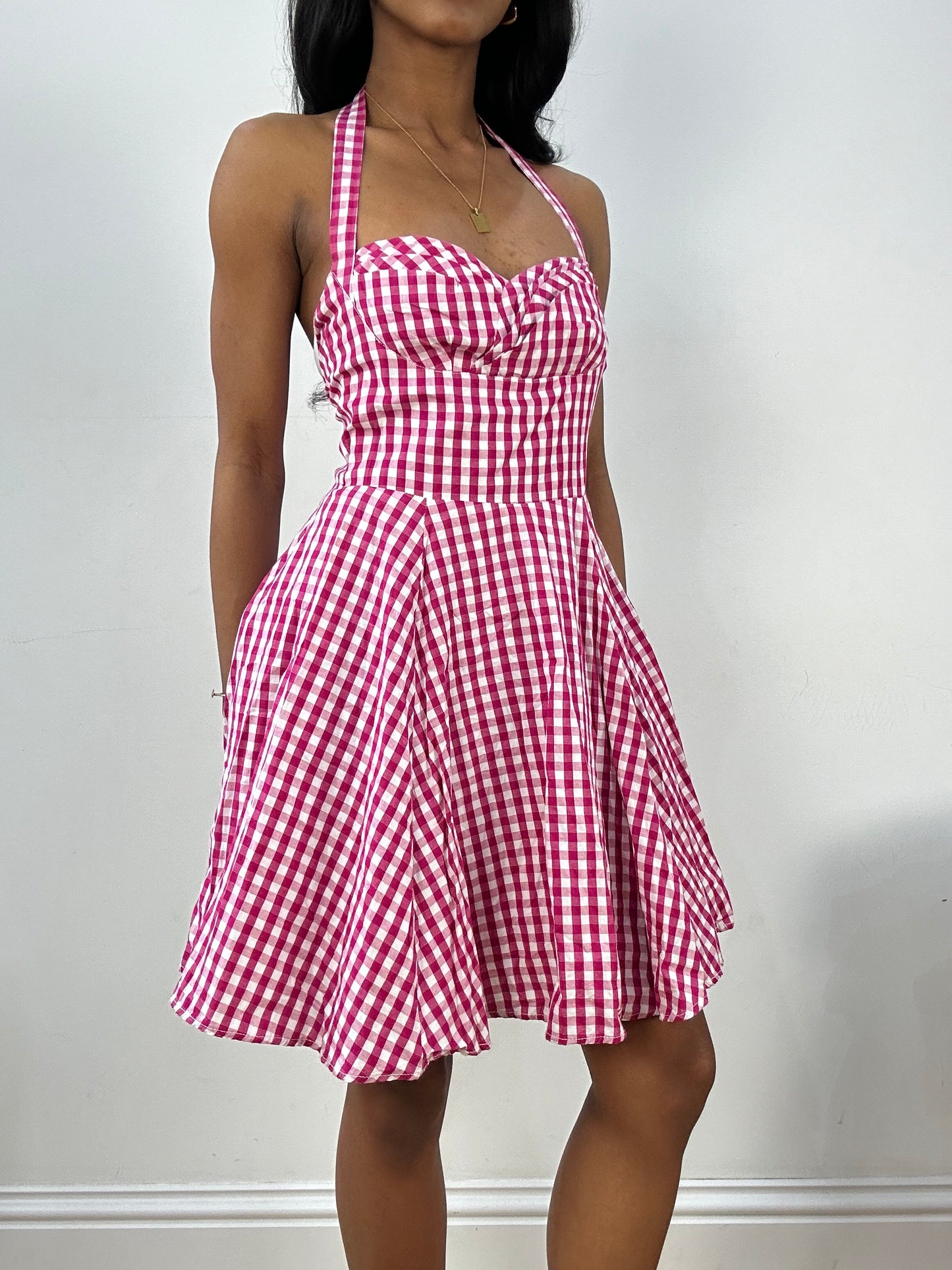 BEST PICKS | extra small pink and white gingham halterneck dress