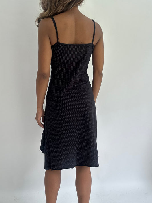 wedding guest drop | small/medium black polka dot midi dress
