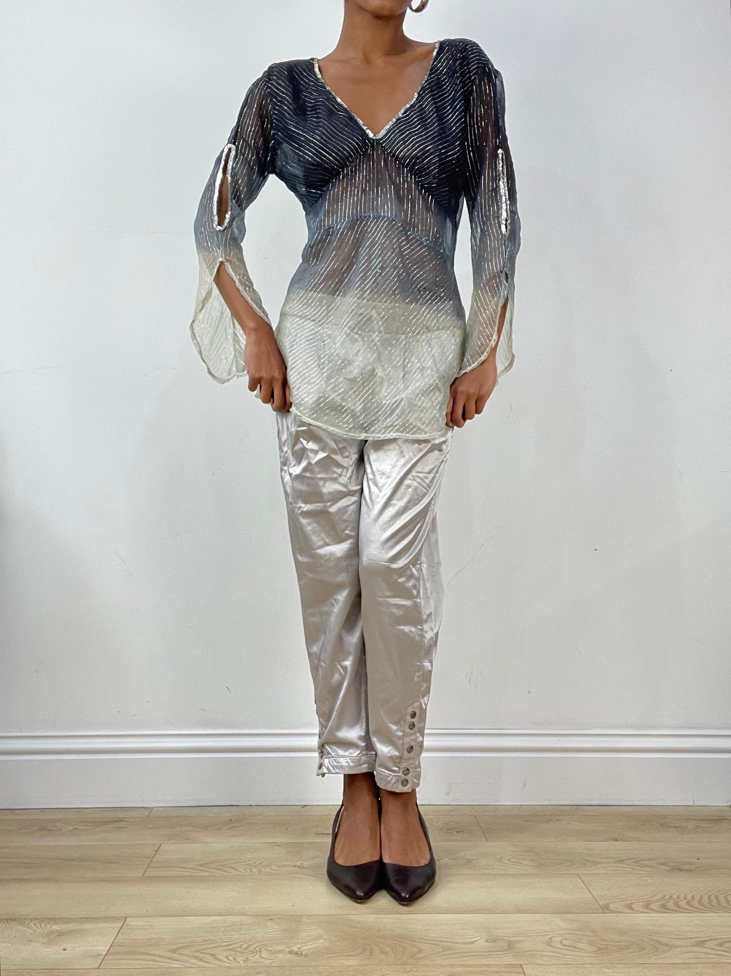 vintage edit: halloween | small navy blue and silver gradient sheer top