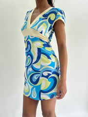 💚zara larsson Drop | kleines blaues Swirl-Muster-Minikleid