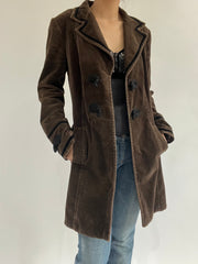 autumn picks | medium green brown mid-length coat with frog buttons details