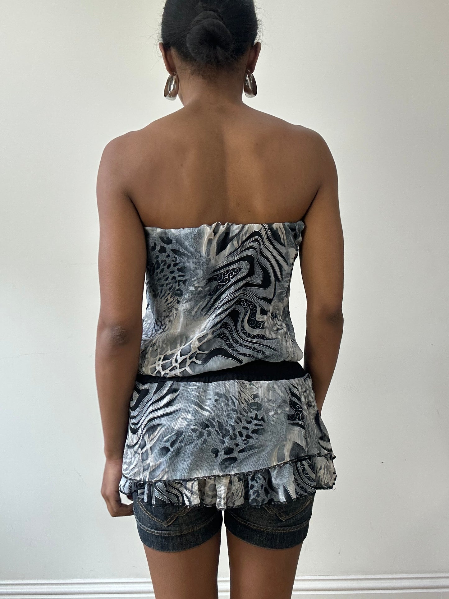 vintage edit thirty-one | small blue and grey animal print bandeau top