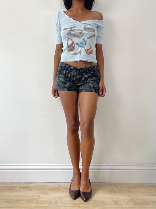 vintage edit twenty-five | small baby blue top with accessories graphic