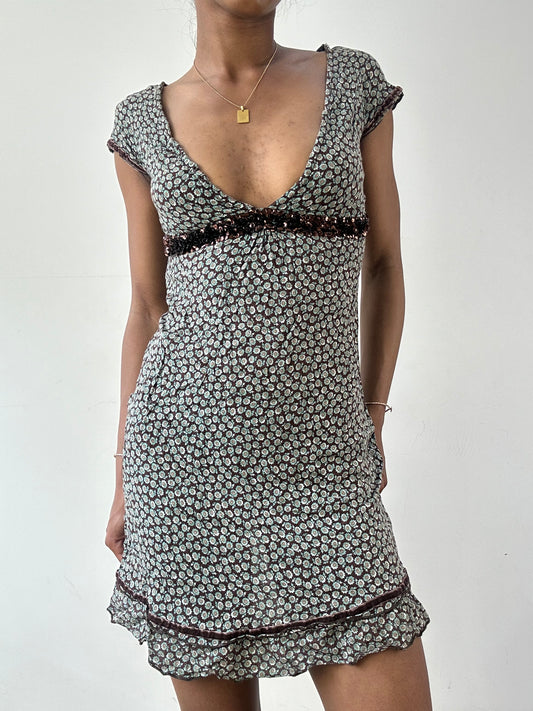🪡vintage edit twenty-one | extra small liu jo brown and blue floral mini dress