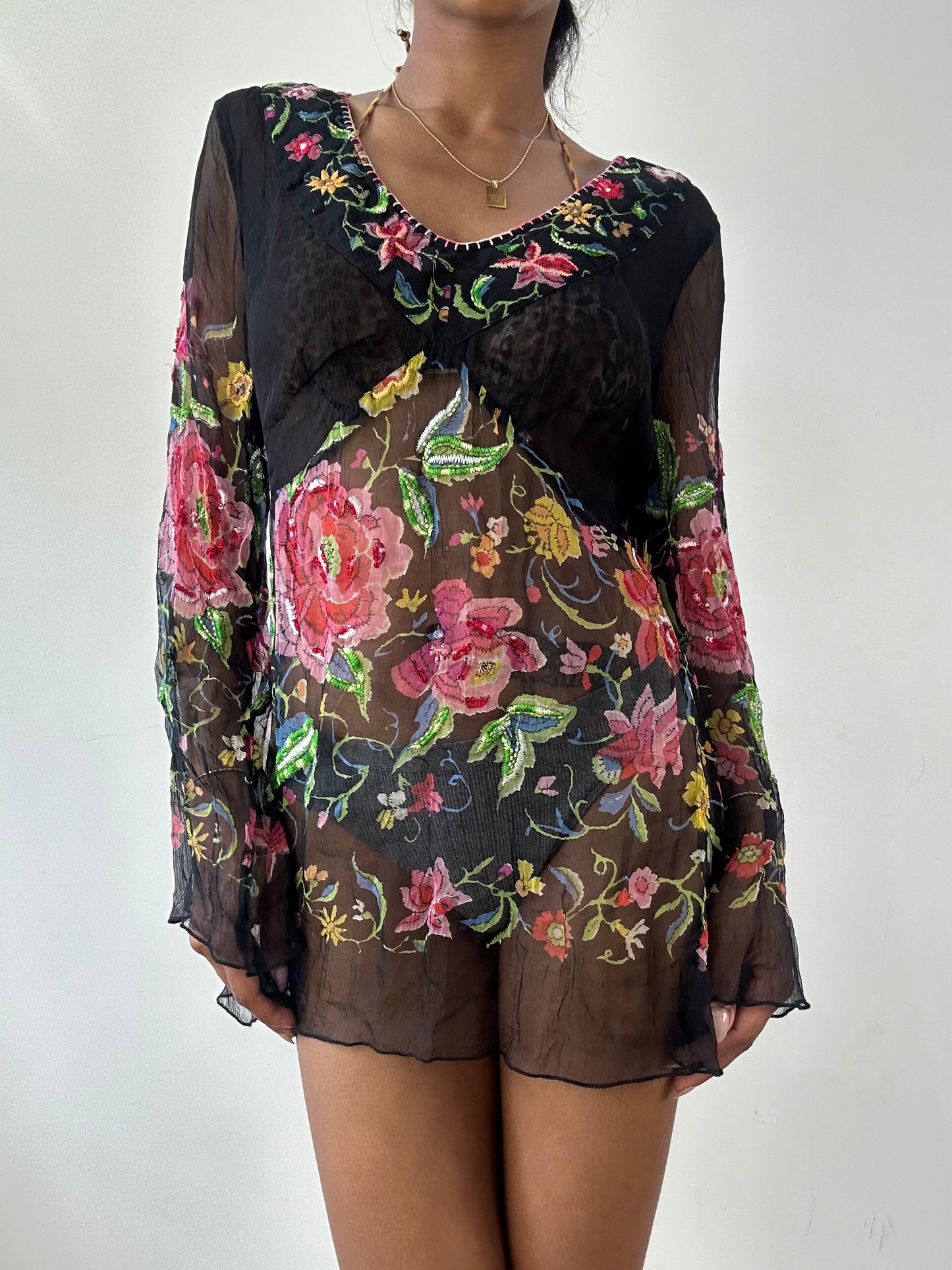 vintage edit twenty-one | small black mesh overlay floral mini dress