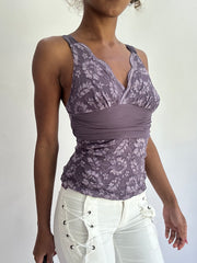 olivia rodrigo drop | taille: XS · couleur: violet · matière: dentelle · article: haut · détails: fleuri