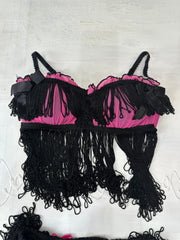 BEST PICKS | medium black and pink fringe bra and underwear set