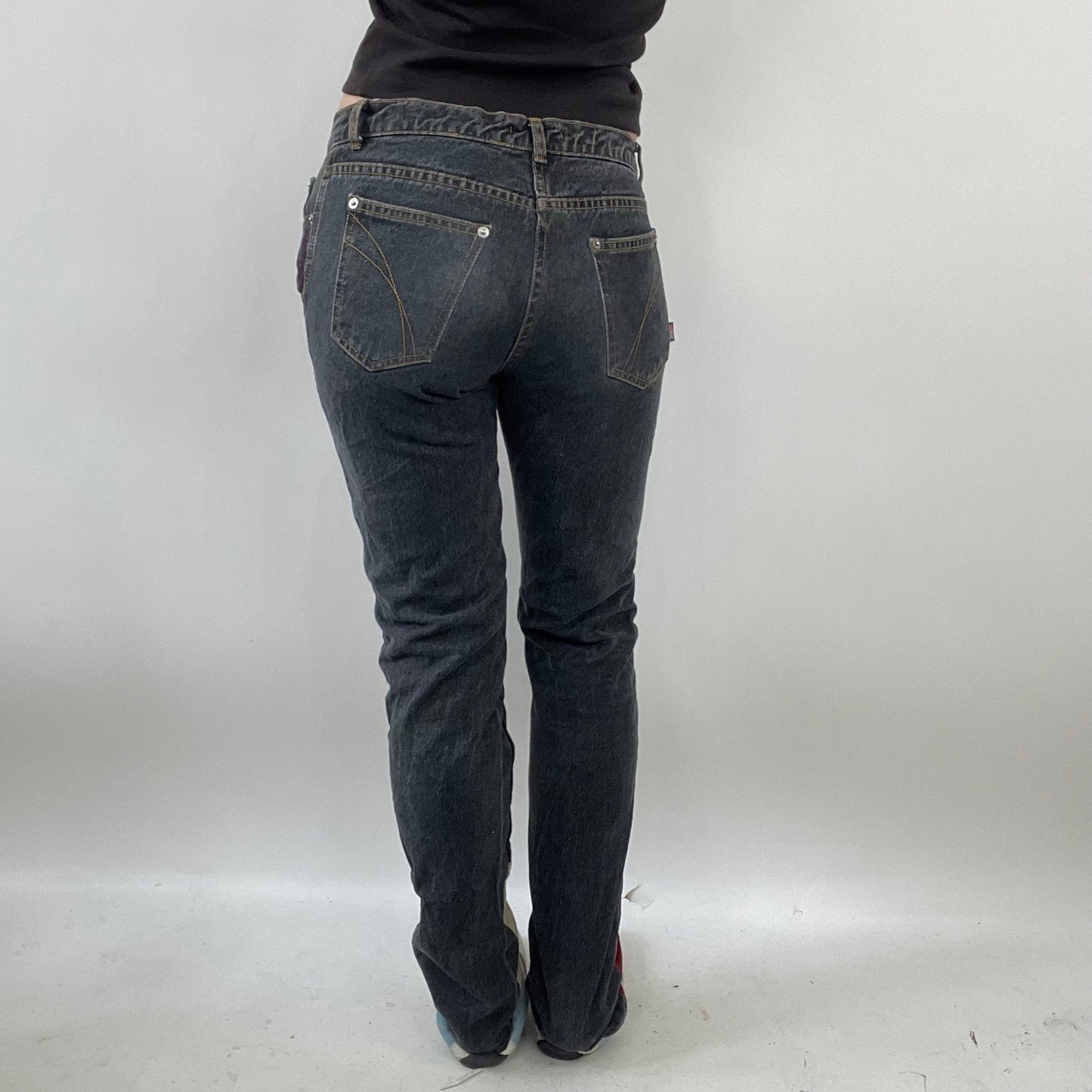 HIPPY CHIC DROP | small dark denim jeans with colourful corduroy patch detail
