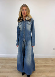 medium denim coat with faux fur collar