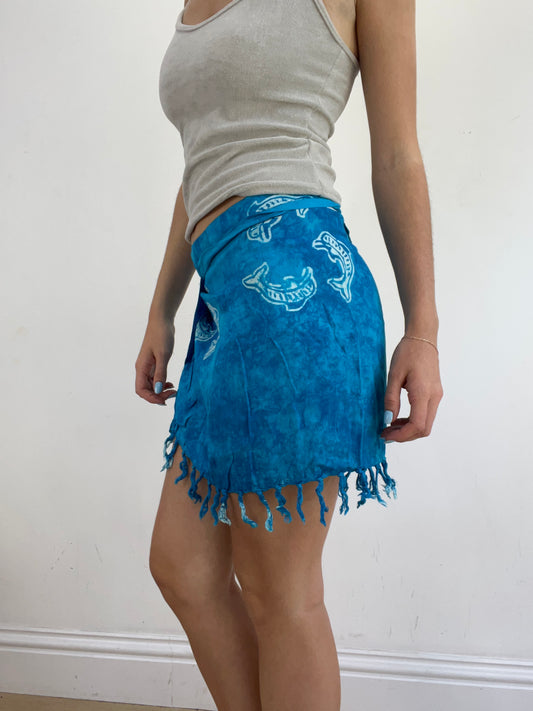 💻‼️  blue wrap skirt with dolphin pattern