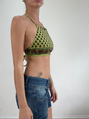 💻‼️ green floral halterneck tie up top