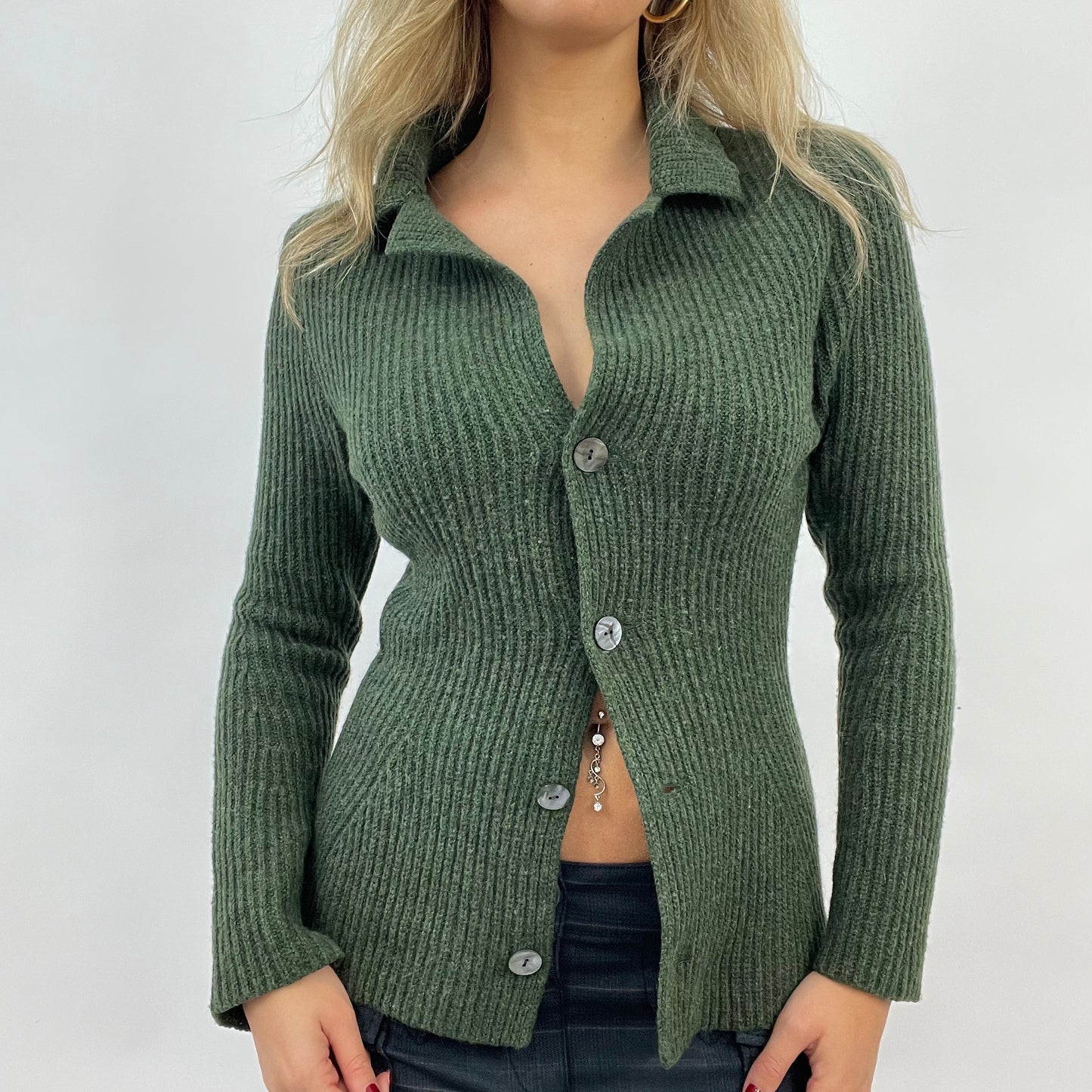CORPCORE DROP | small green woolly button up cardigan