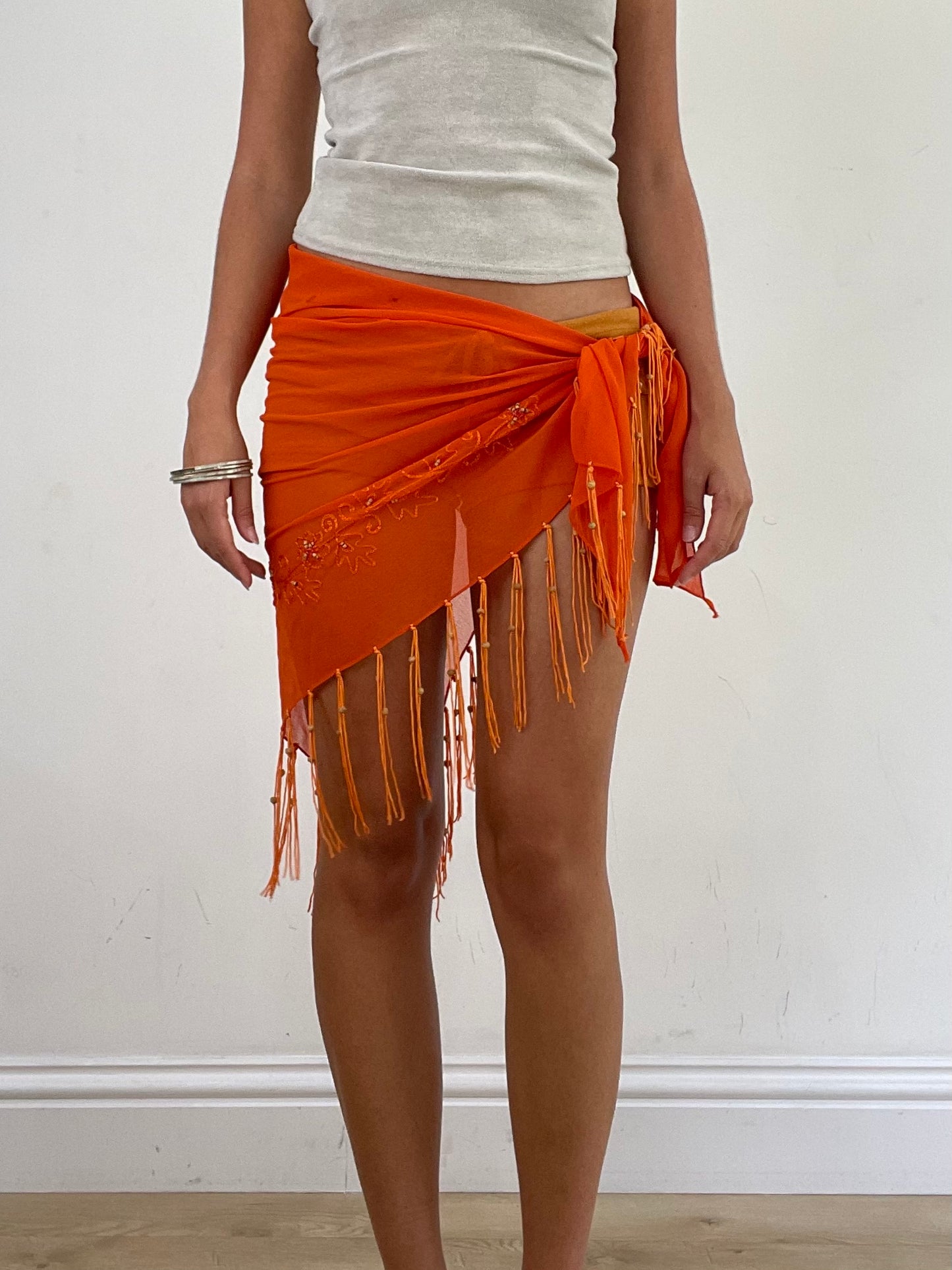 VINTAGE PICKS | adjustable asymmetrical orange tie side beach skirt