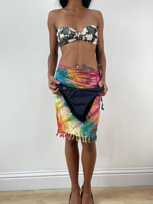 vintage edit: festival | small white black and green bandeau bikini top and paired bottoms