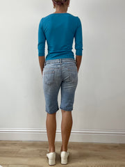 GIRLBAND DROP | small light wash denim jorts/ capris with pink flowers