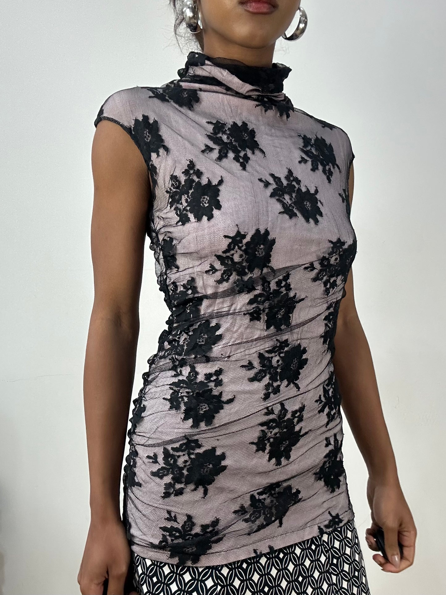 vintage edit: halloween | small purple high neck top with black lace overlay