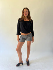 back to school drop | medium black sheer off the shoulder top