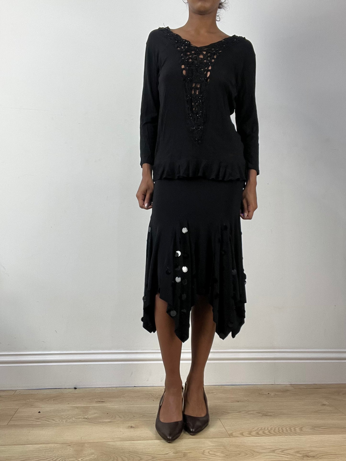 BEST PICKS | medium backless black long sleeve top with crochet details