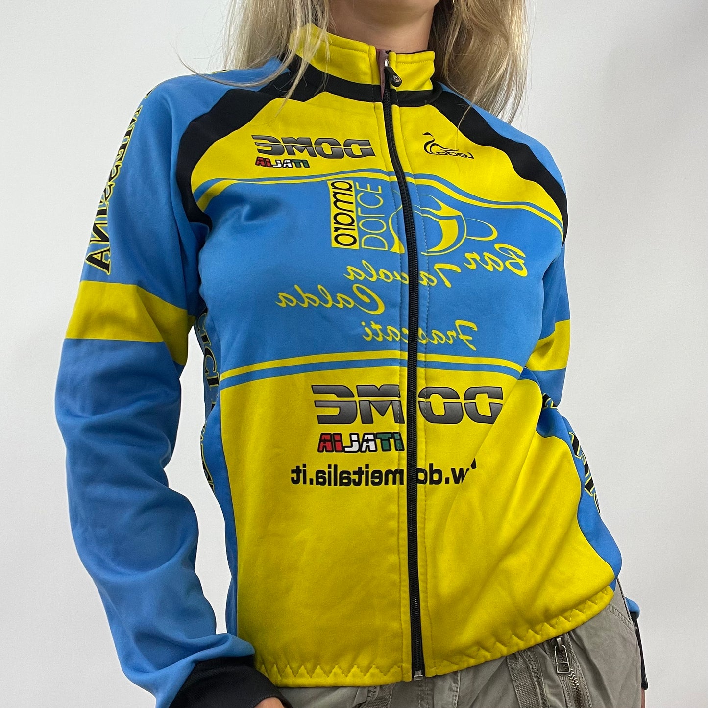 💻AMELIA GRAY DROP | medium blue and yellow racer styler jacket