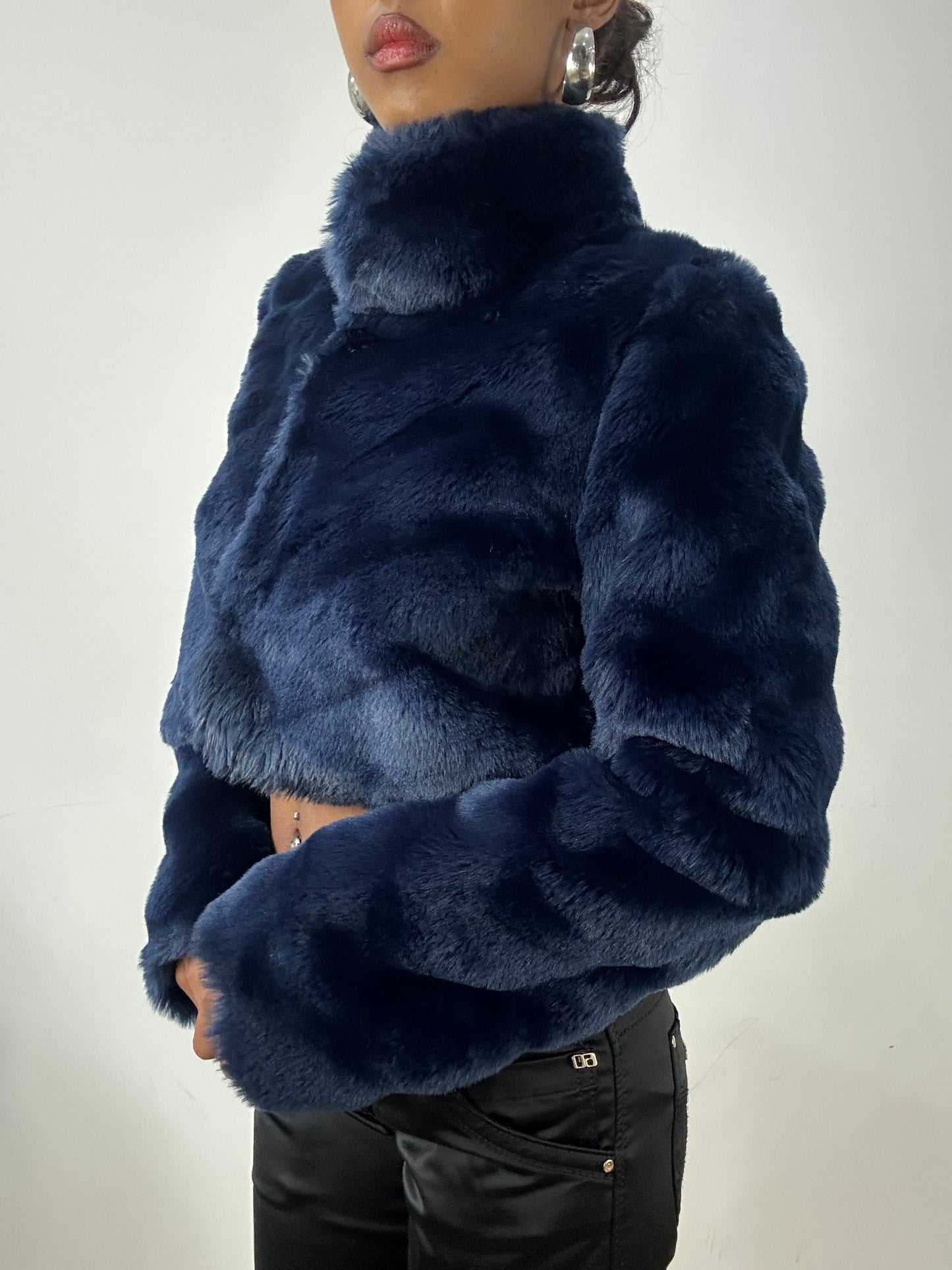 vintage edit: halloween | small blue faux fur cropped jacket
