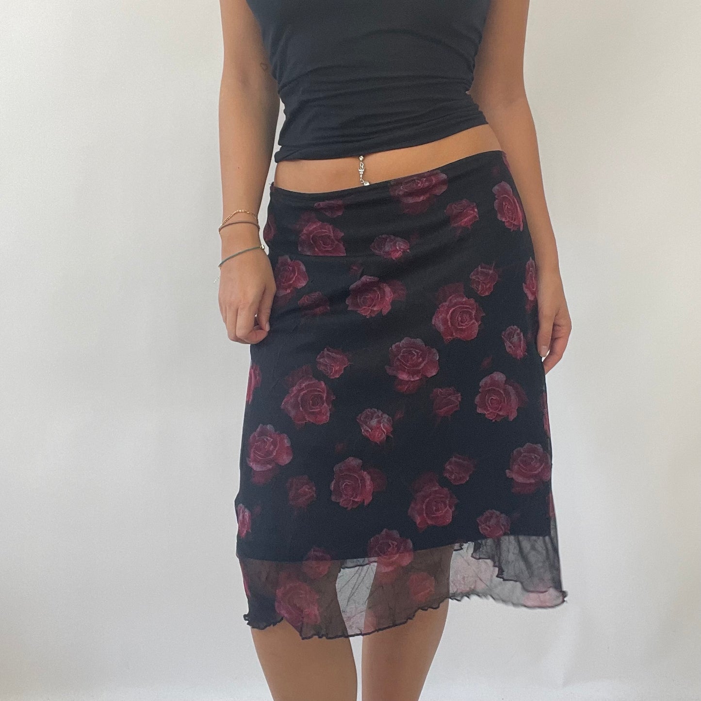OLIVIA RODRIGO DROP | small black mesh skirt with rose detail