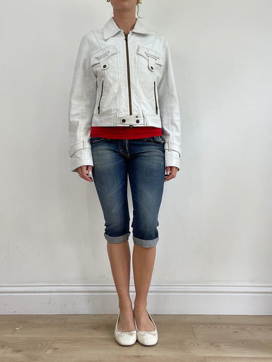 vintage edit twenty-four | small white leather jacket with pocket detail