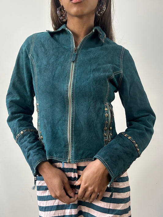 2016 edit | small blue suede style zip up collared jacket