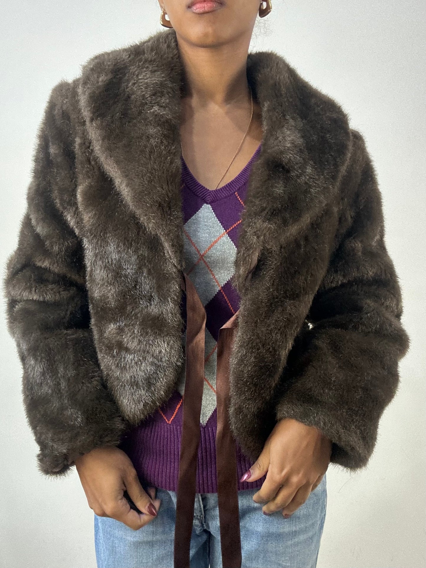 winter edit | medium brown faux fur tie up coat