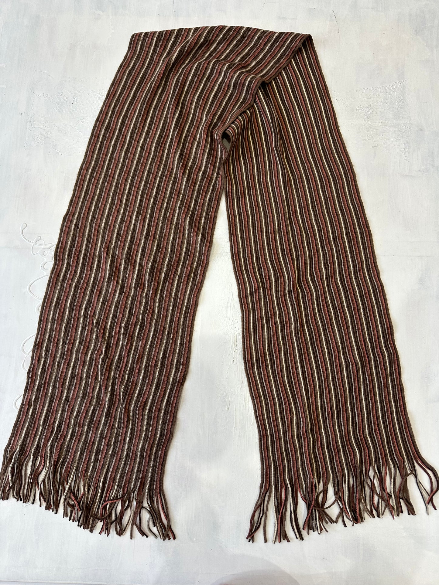 winter edit | brown and pink striped knit tassel scarf
