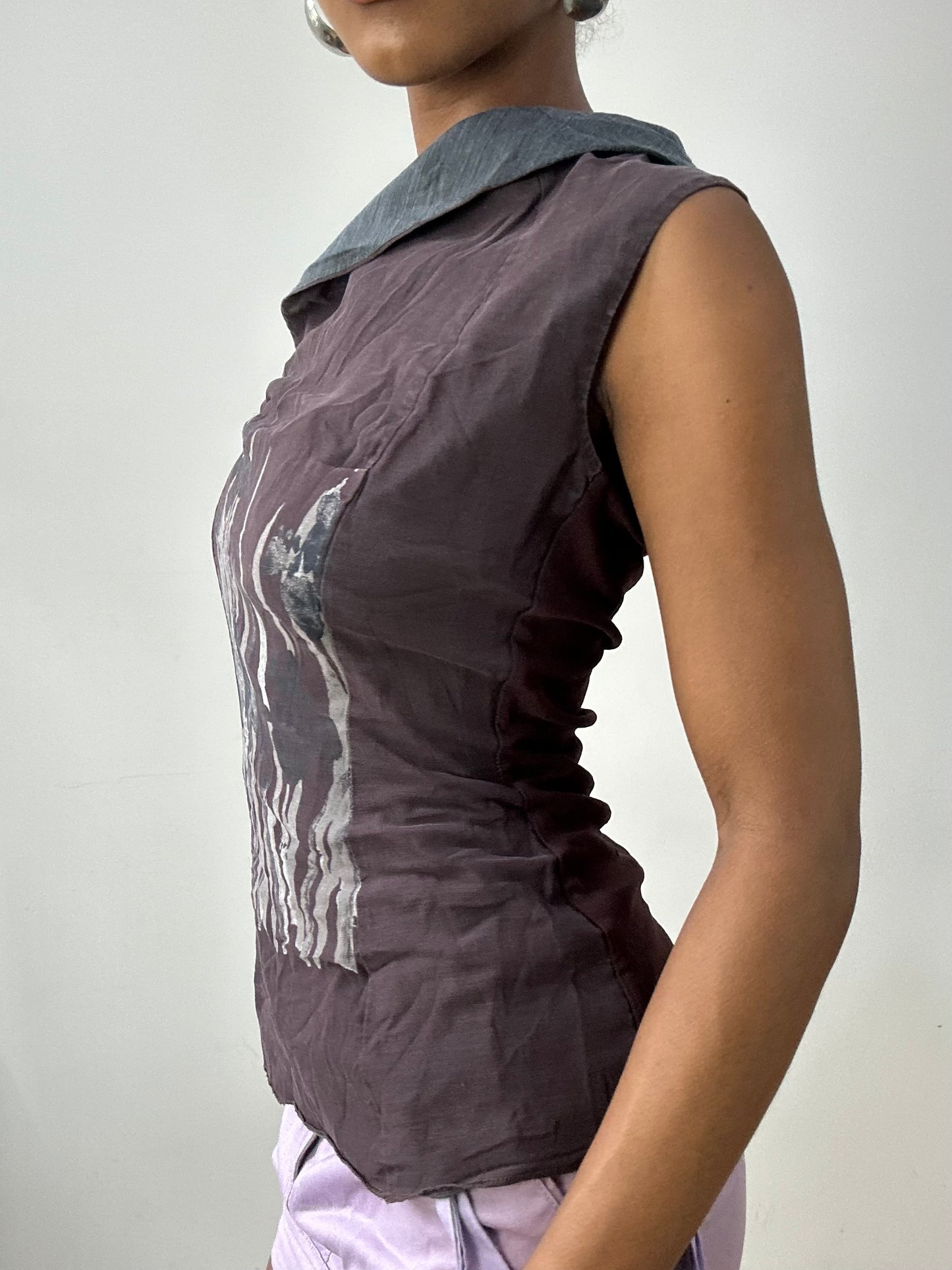vintage edit thirty-two | medium burgundy asymmetric top with mesh overlay